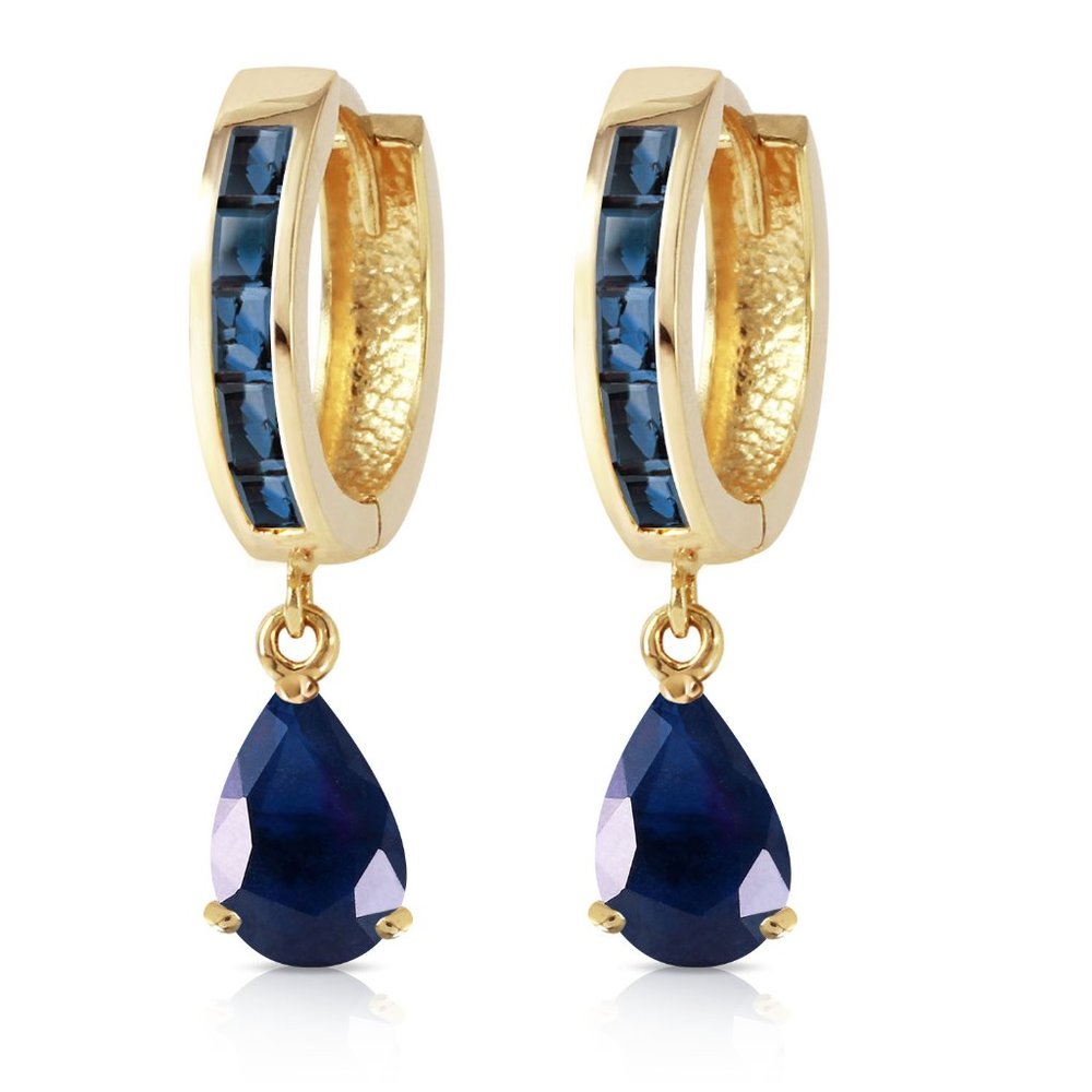 14K. SOLID GOLD HOOP HUGGIE EARRING WITH SAPPHIRES - Picture 2 of 5